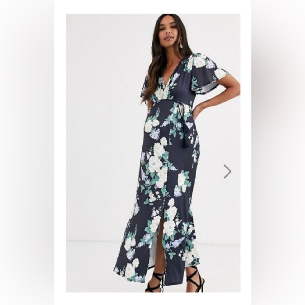 ASOS MATERNITY Curve Floral Flutter Sleeve maxi dress